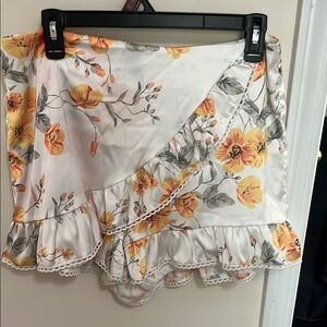Fashion Nova White and Orange Wrap Mini Skorts